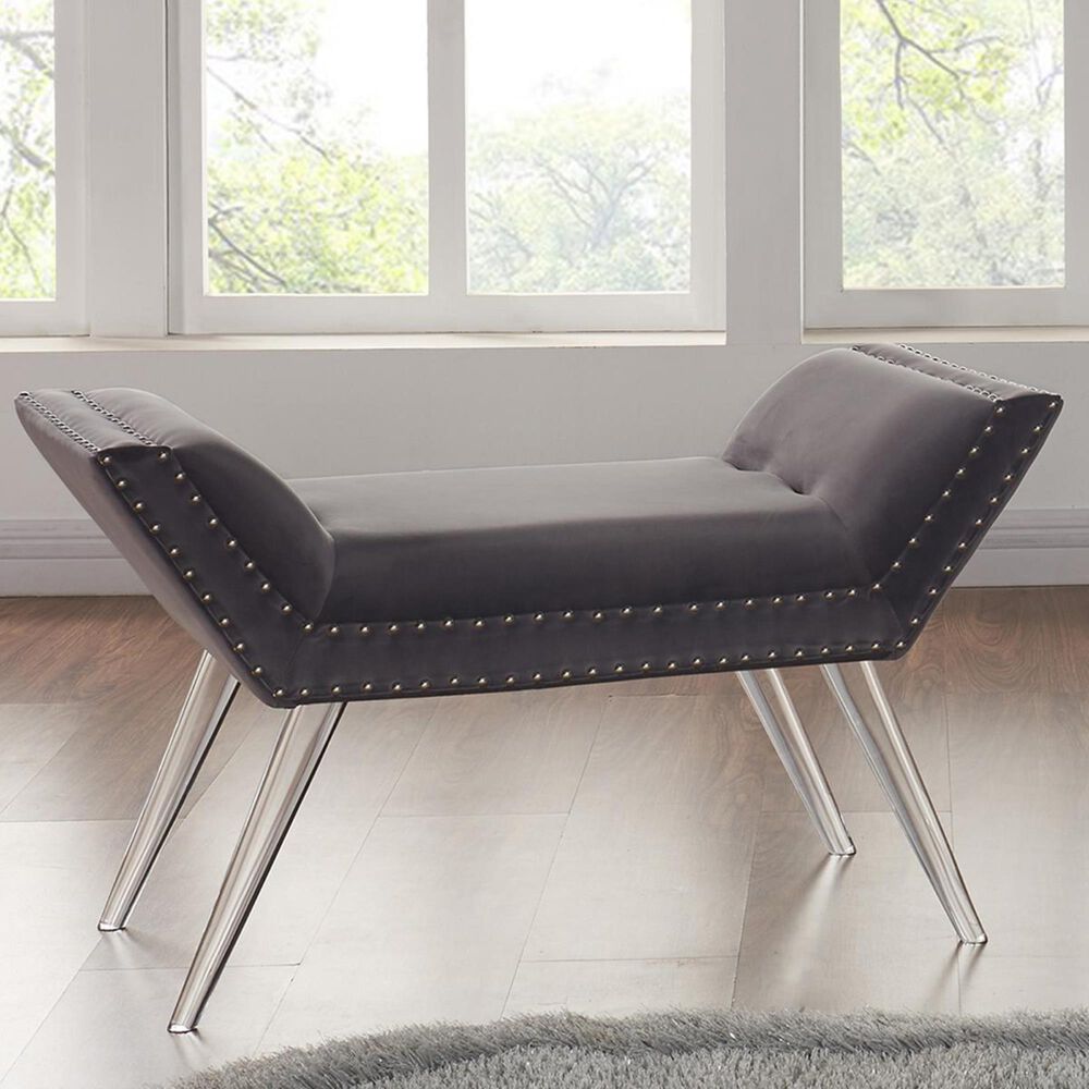 Blue River Silas Ottoman Bench in Gray and Acrylic, , large