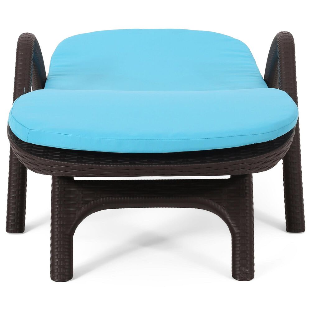 Hearth and Haven Mikael Outdoor Chaise Lounge with Blue Cushion in Dark Brown, , large