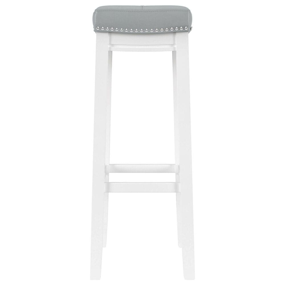 Linon Home Decor Claridge Bar Stool with Light Grey Cushion in White, , large