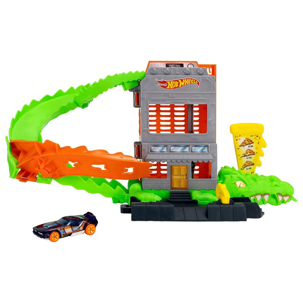 Hot Wheels City Croc Pizza Attack Playset with 1:64 Scale Toy Car, , large