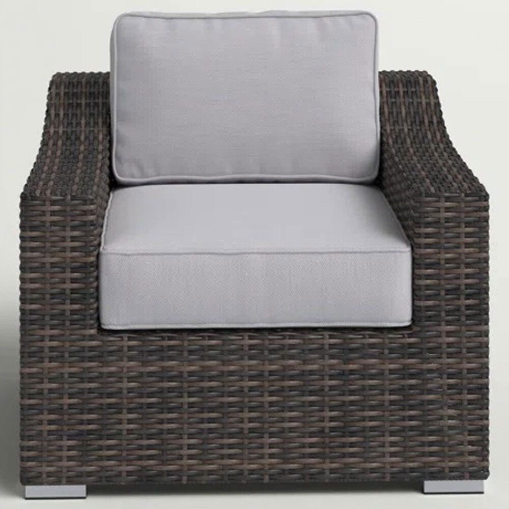 Hearth and Haven Outdoor Armchair with Curved Armrests and Espresso Wicker in Gray, , large