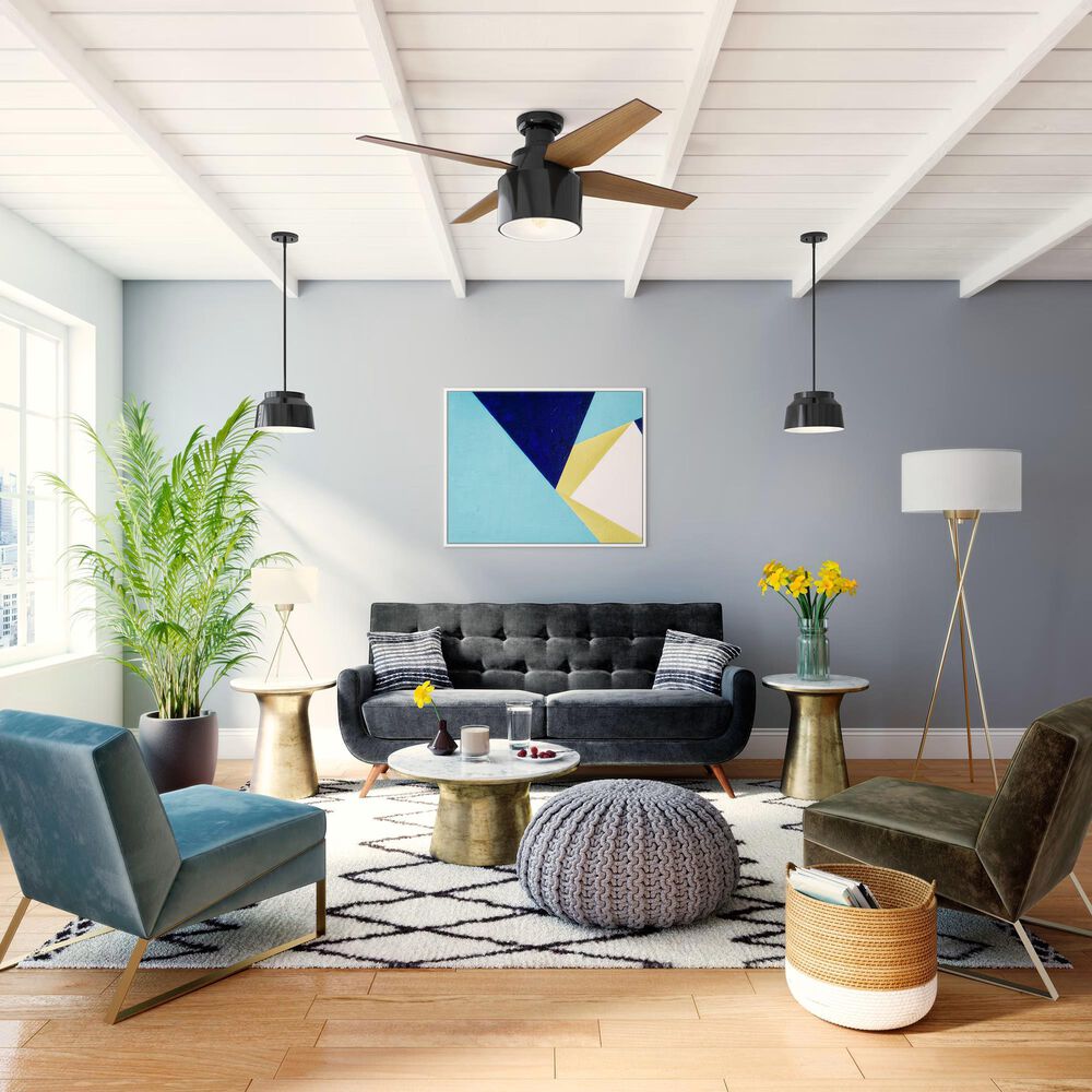 Hunter Cranbrook Low Profile 52&quot; Ceiling Fan with Light in Gloss Black, , large