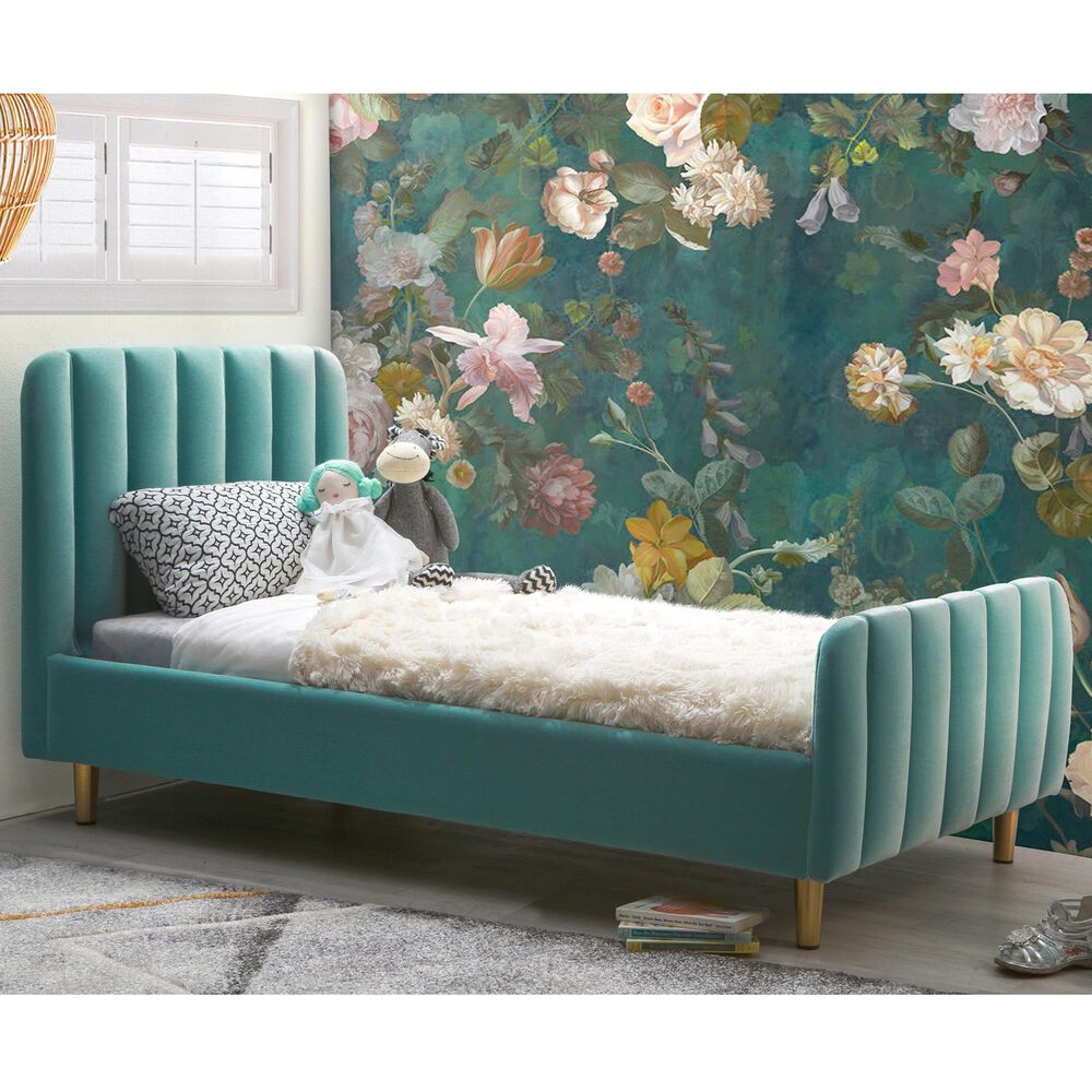 Baby Appleseed Gatsby Toddler Bed in Sea Foam Velvet, , large
