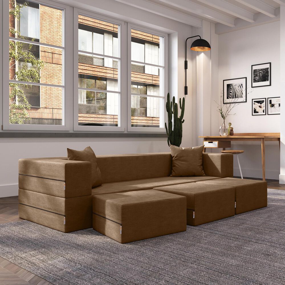 Jaxx Zipline 3-Piece Stationary Convertible Sleeper Sofa in Toffee Velvet, , large