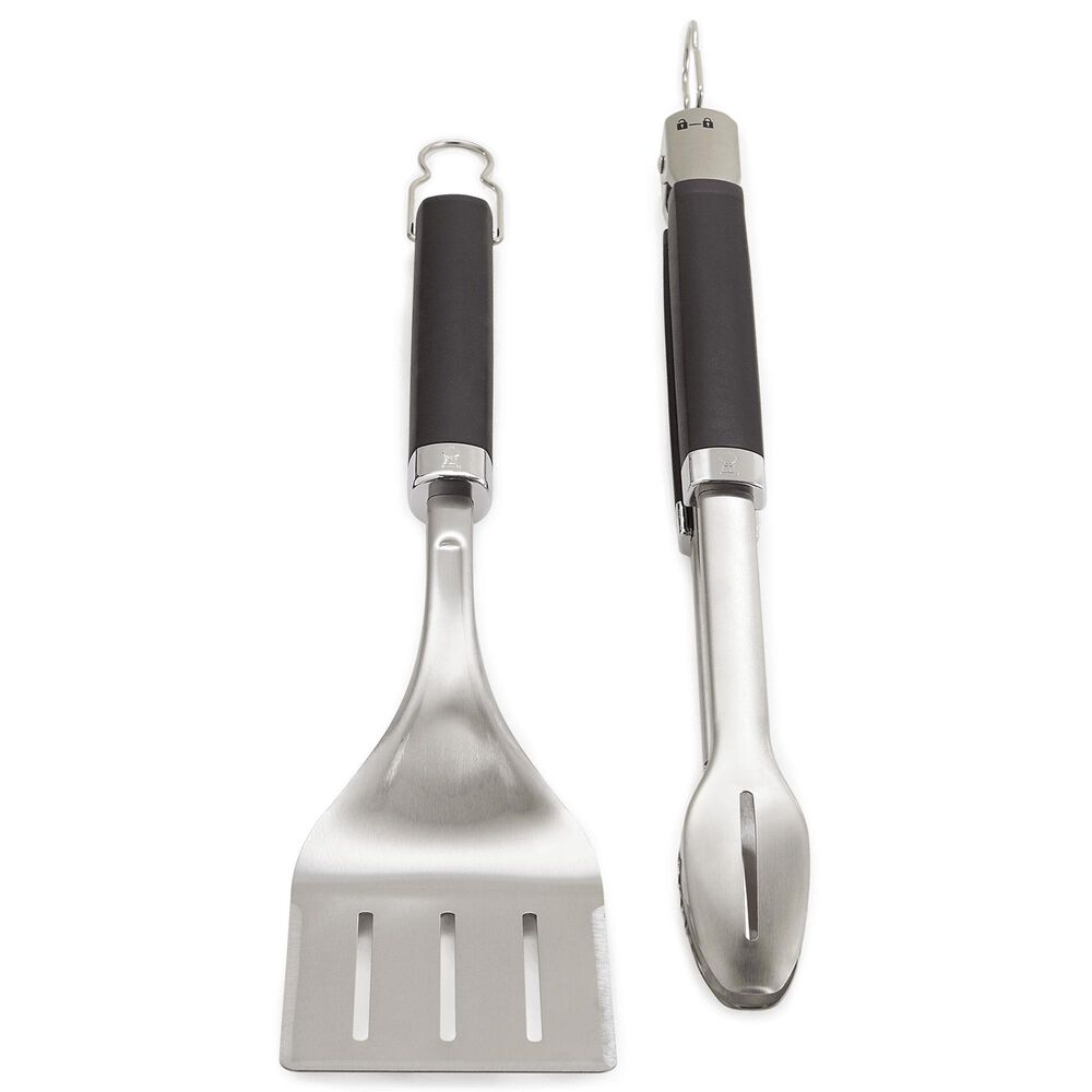 Weber Precision Grill Tongs and Spatula Set in Black and Stainless Steel, , large