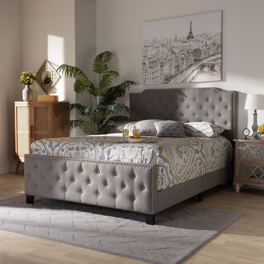 Baxton Studio Marion King Panel Bed with Grey Upholstered in Black, , large