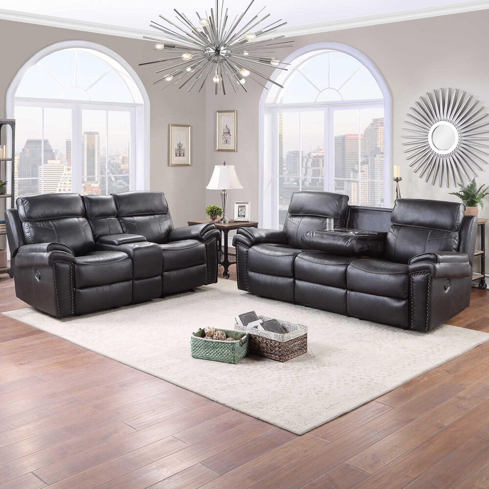 Fan Creek Manual Reclining Loveseat with Console in Black, , large