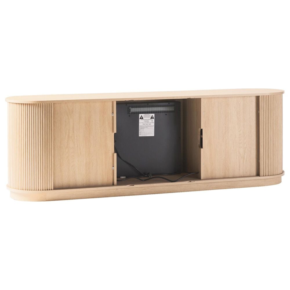 Walker Edison Chloe 70&quot; TV Stand with Freestanding Electric Fireplace in Coastal Oak, , large