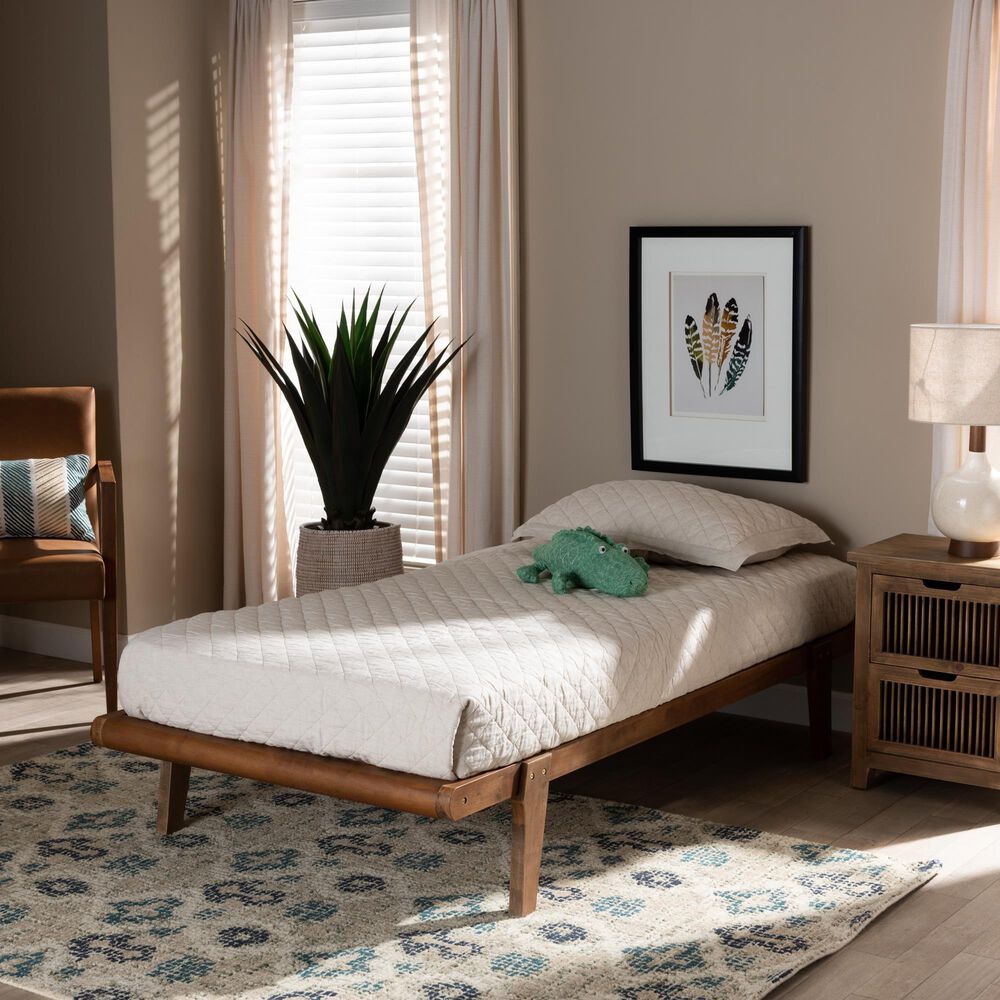 Baxton Studio Kaia Twin Platform Bed Frame in Walnut Brown, , large