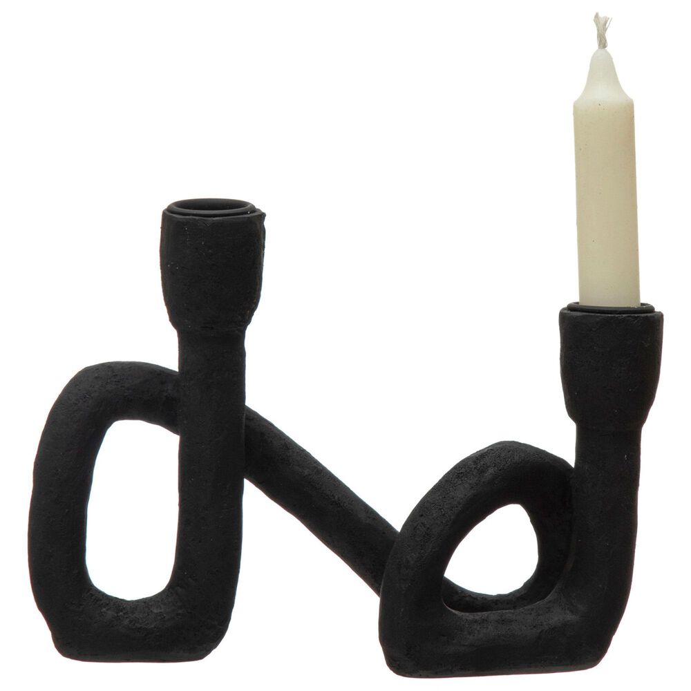 Creative Coop Decorative Resin Double Taper Candle Holder in Black, , large