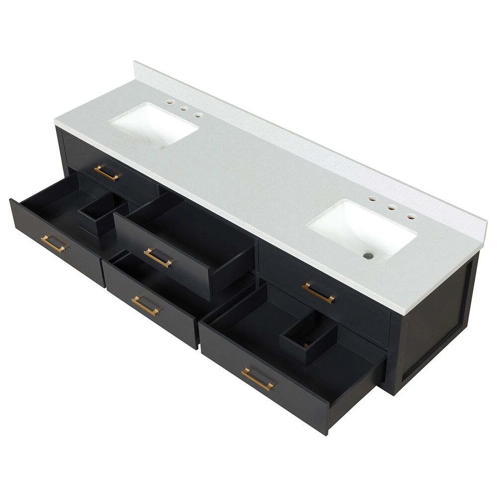 Lexora Home Castor 84&quot; Double Bathroom Vanity in Black with 2 cm White Cultured Marble Top and Rectangular Sinks, , large