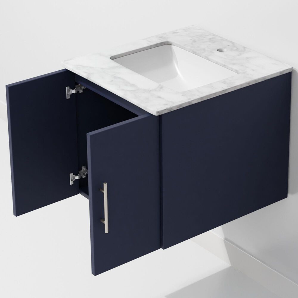 Lexora Home Geneva 24" Single Bathroom Vanity in Navy Blue with 2 cm White Carrara Marble Top and Rectangular Sink, , large