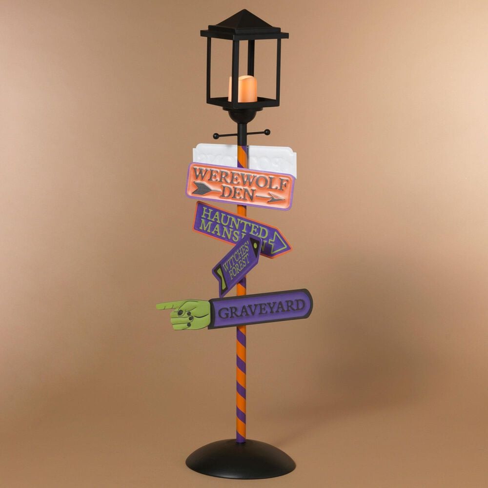 The Gerson Company 47.95&quot;H Lighted Metal Halloween Street Lamp with LED Candle in Assort, , large