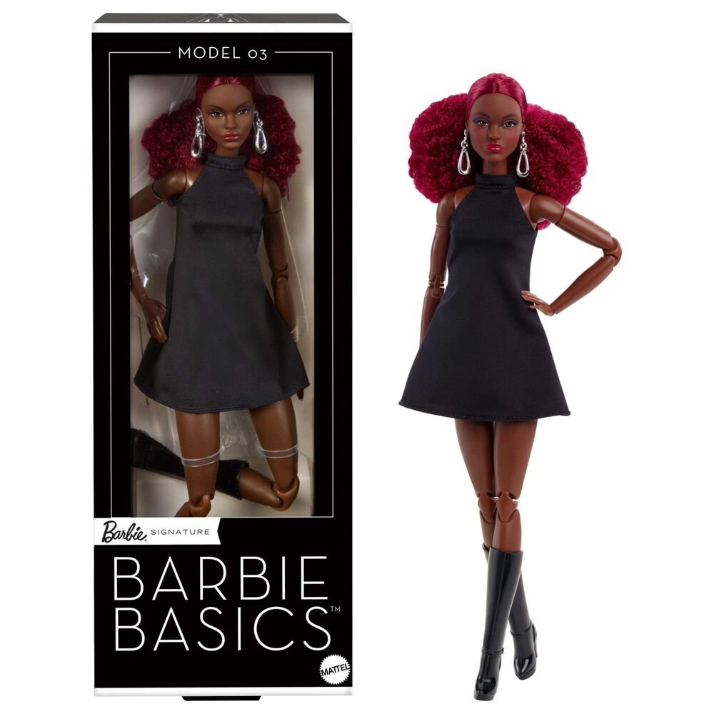 Barbie Basics 03 Doll with Red Curly Hair, Black Dress and Boots, , large