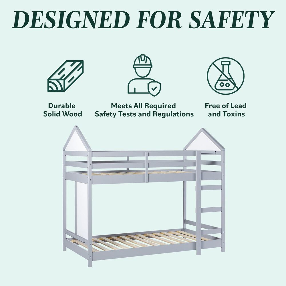 Walker Edison Skyler Twin over Twin Bunk Bed in Grey, , large
