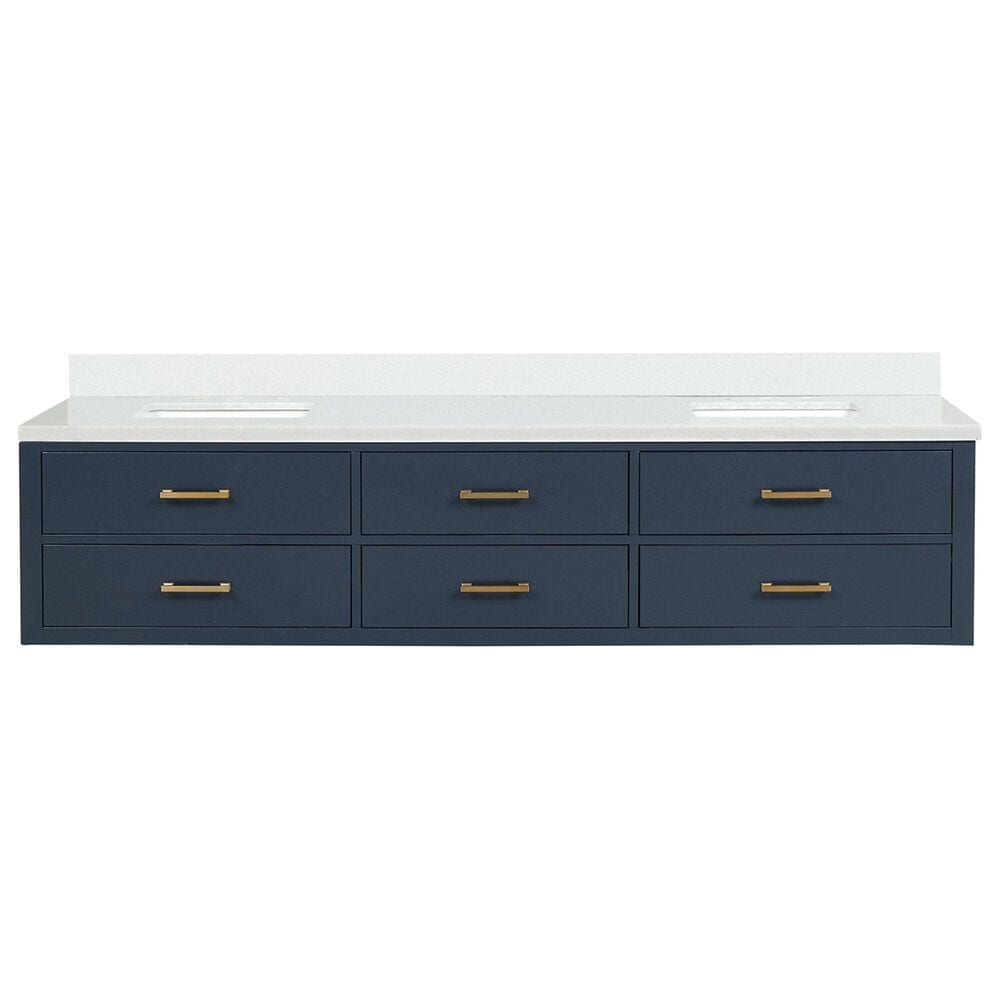 Lexora Home Castor 84&quot; Double Bathroom Vanity in Blue with 2 cm White Cultured Marble Top and Rectangular Sinks, , large