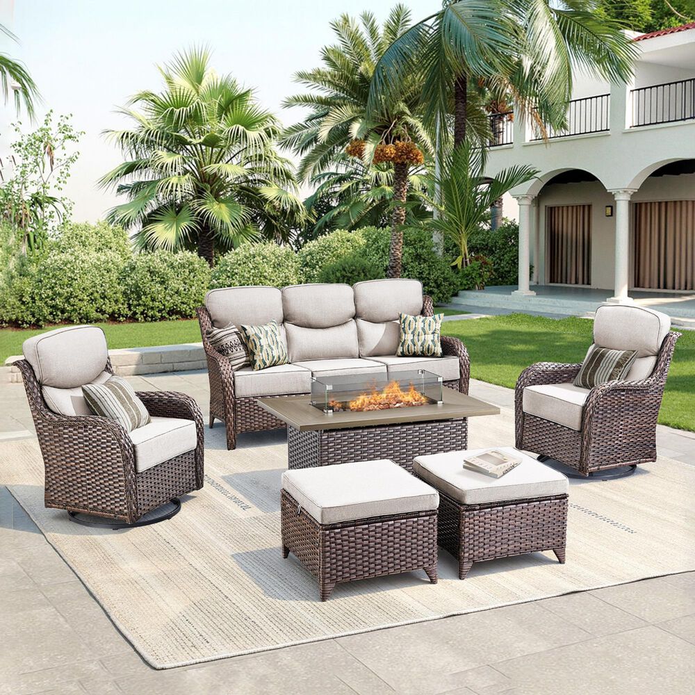 Sunwell Garden 6-Piece Fire Pit Set in Beige, , large