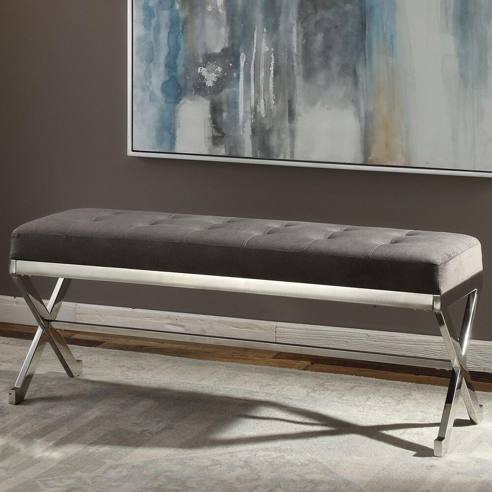 Uttermost Bijou Bench in Slate Gray Crackle, , large