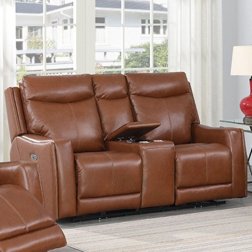 Crystal City Natalia Leather Power Console Loveseat with Headrest in Coach, , large