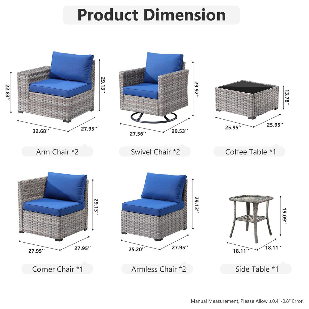 HOMLUX 9-Piece Wicker Sectional Patio Furniture Set in Navy Blue, , large