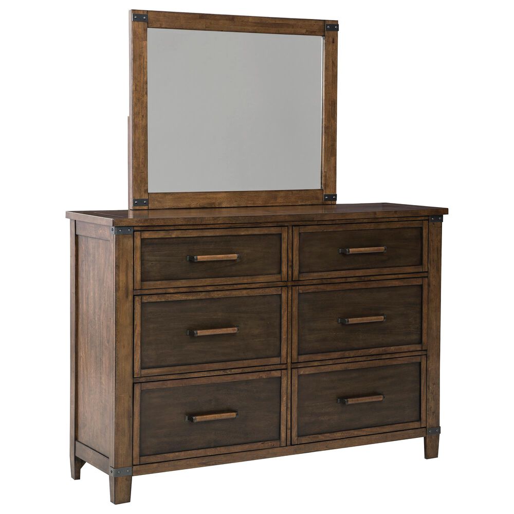 Signature Design by Ashley Wyattfield 6 Drawer Dresser and Mirror in Walnut Brown and Dark Burnt Umber, , large