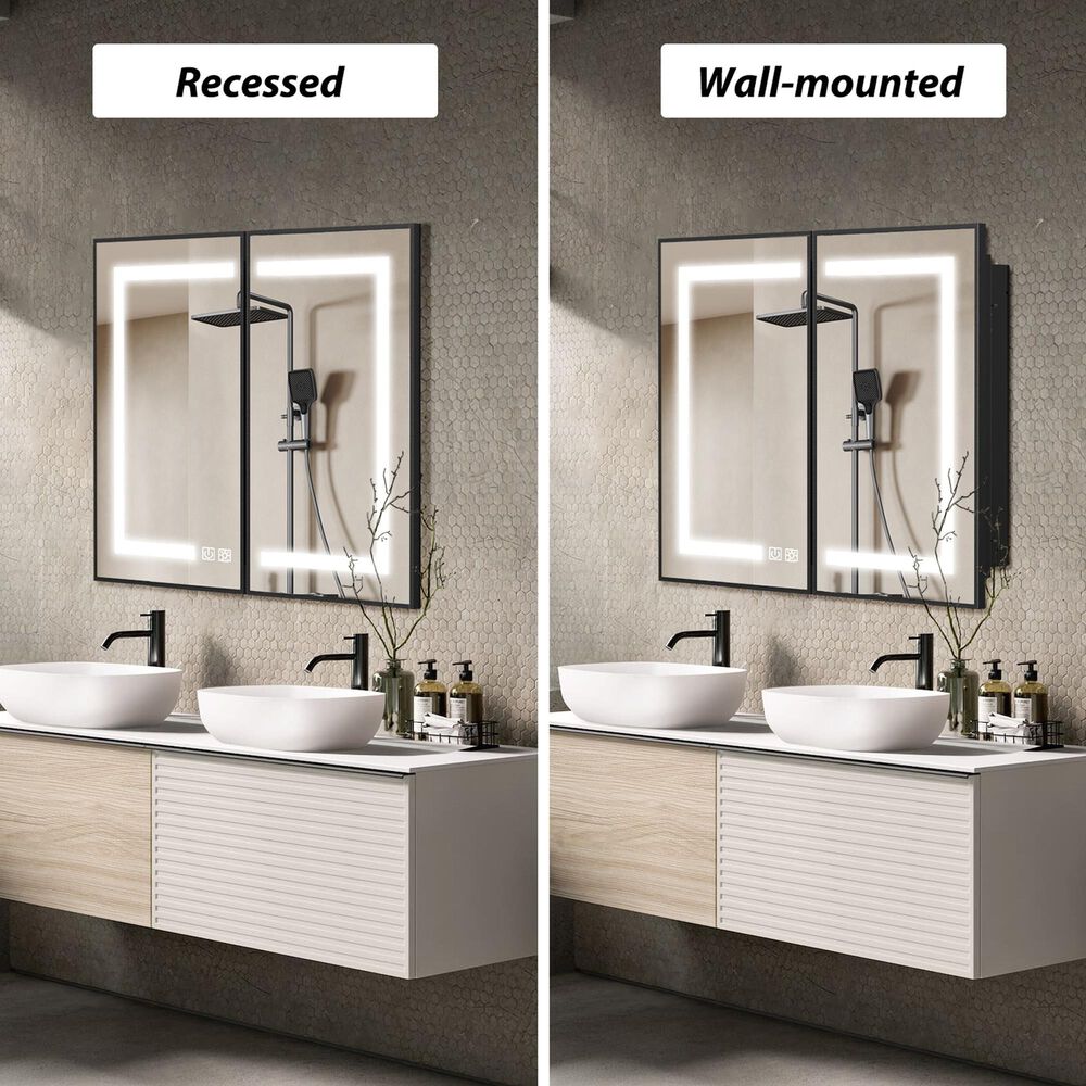 HOMLUX 40" x 32" Bathroom Medicine Cabinet with Mirror in Black, , large