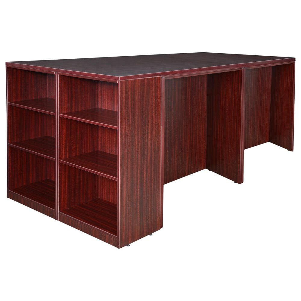 Legacy Stand Up Desk Quad with Bookcase End in Mahogany, , large