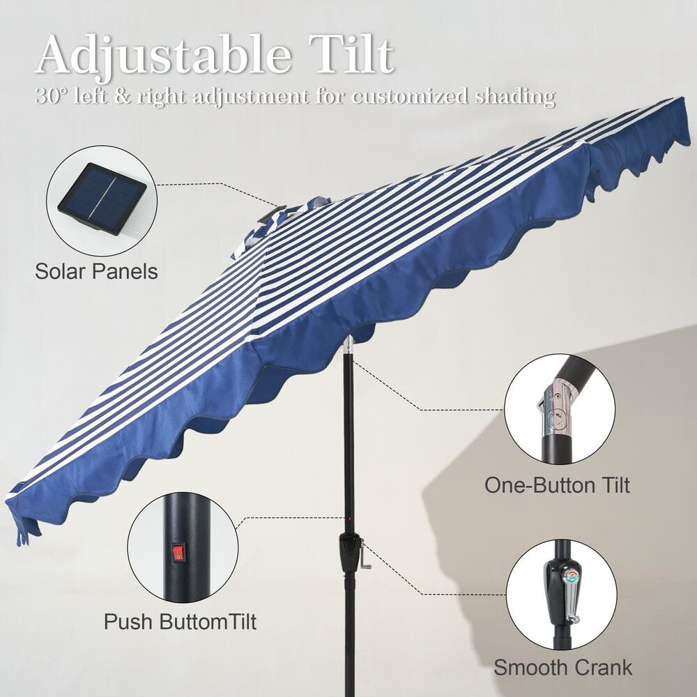 HOMLUX 10' Solar LED Patio Umbrella with Adjustable Tilt and in Dark Blue, , large