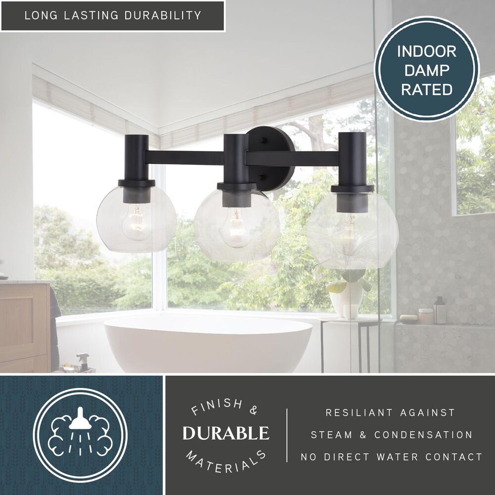 Vaxcel Marshall 3-Light Bathroom Vanity in Matte Black, , large
