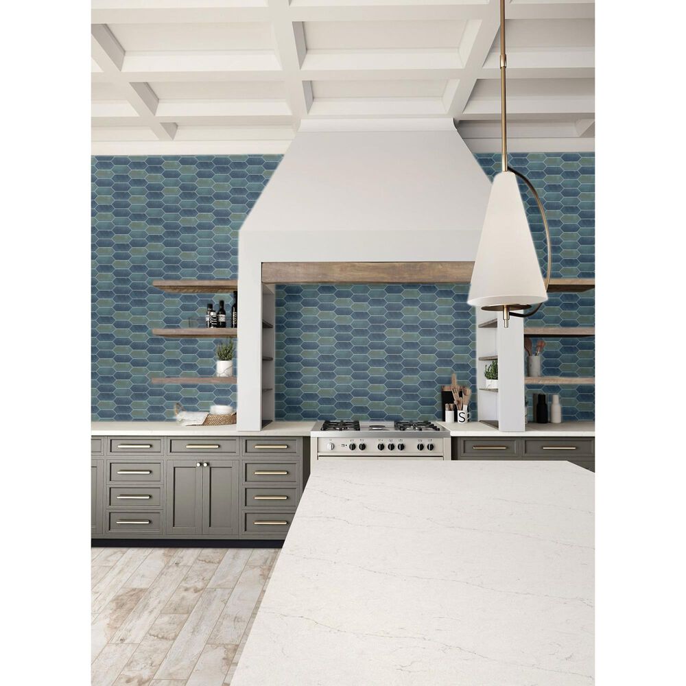 Dal-Tile Miramo Aqua 2&quot; x 5&quot; Picket Undulated on 12.25&quot; x 11.125&quot; Ceramic Mosaic Sheet, , large
