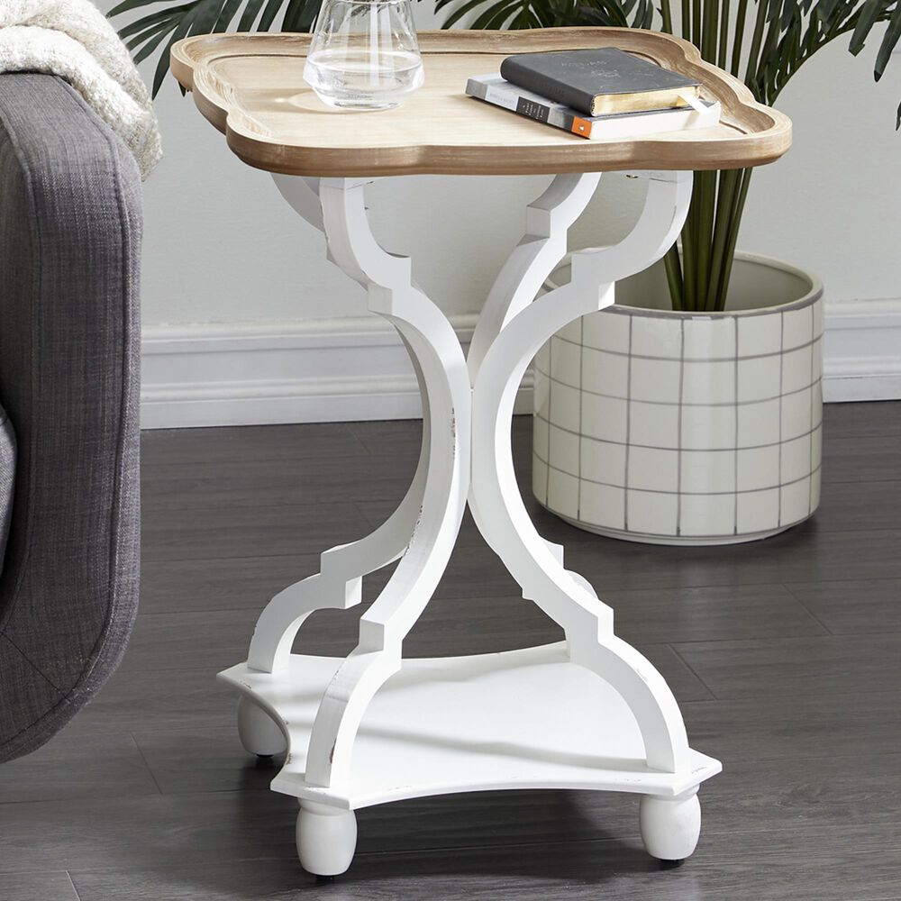 Uma Enterprises Accent Table in White and Distressed Brown, , large