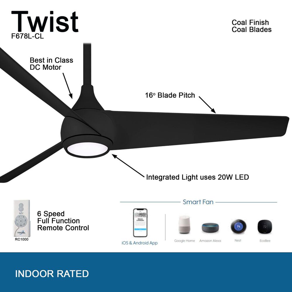Minka-Aire Twist 52" Ceiling Fan with LED Light in Coal, , large