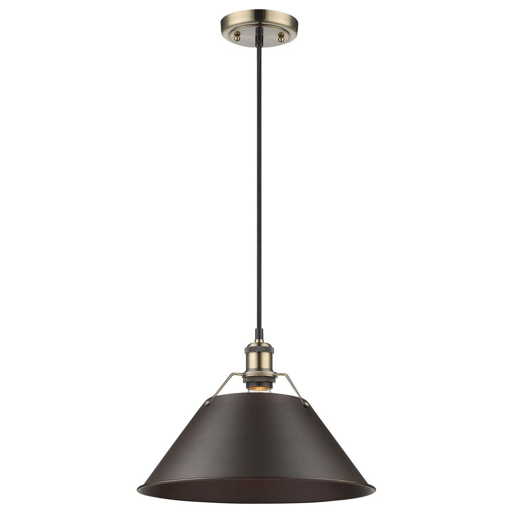 Golden Lighting Orwell 1-Light Wide Large Pendant with Rubbed Bronze Shade in Aged Brass, , large
