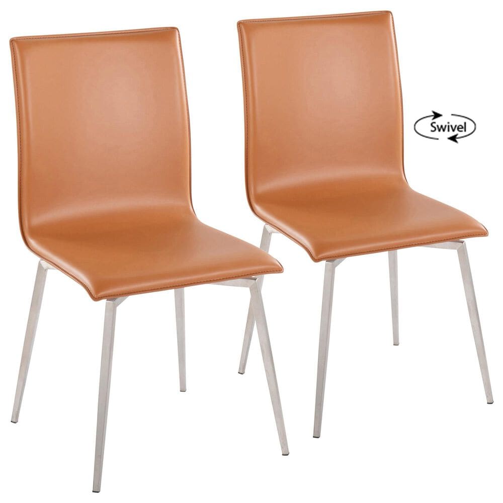 Lumisource Mason Swivel Side Chair with Camel Upholstered in Brushed Stainless Steel &#40;Set of 2&#41;, , large