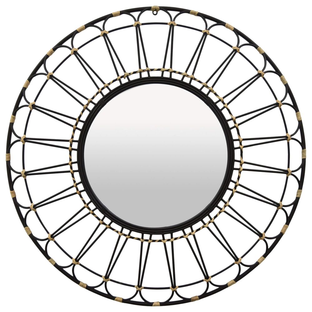 Three Hands 37" Metal Round Mirror in Black, , large