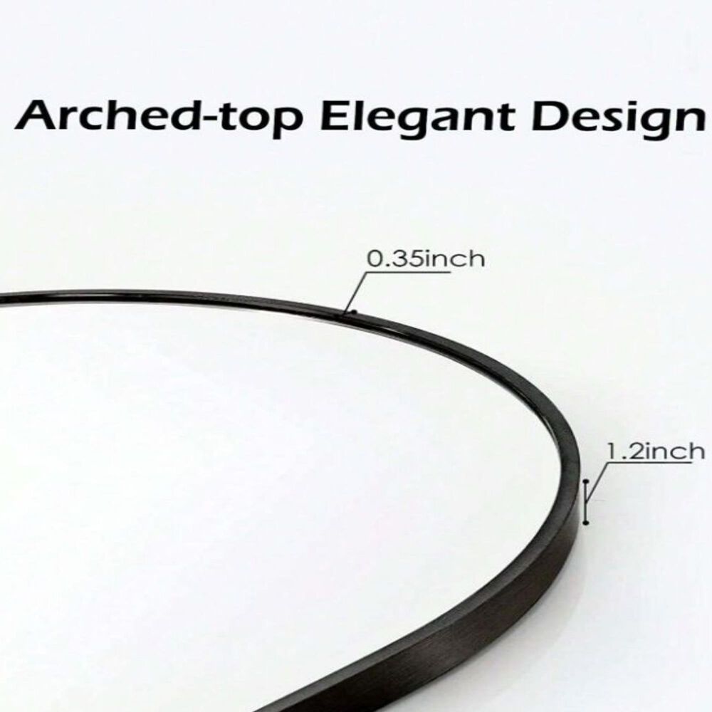 HOMLUX 26" x 38" Arched Mantle Mirror in Black, , large