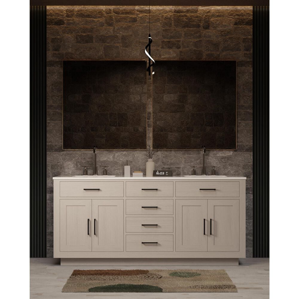 Lexora Home Abbey 72&quot; Double Bathroom Vanity in White Oak with 2 cm White Quartz Top and Rectangular Sinks, , large