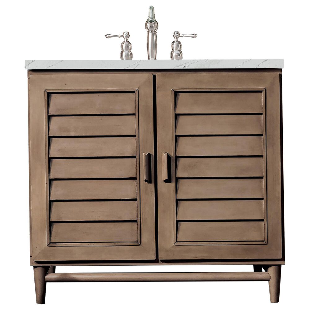 James Martin Vanities Portland 36" Single Bathroom Vanity in Whitewashed Walnut with 3 cm Ethereal Noctis Quartz Top and Rectangular Sink, , large