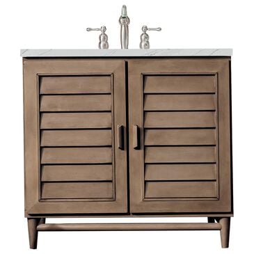James Martin Vanities Portland 36" Single Bathroom Vanity in Whitewashed Walnut with 3 cm Ethereal Noctis Quartz Top and Rectangular Sink, , large
