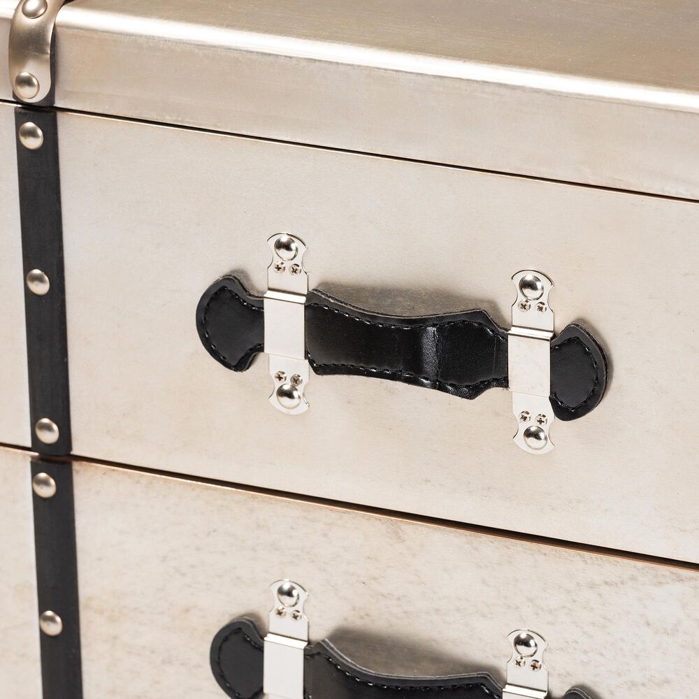 Baxton Studio Dilan 3-Drawer End Table in Antique Silver and Black, , large