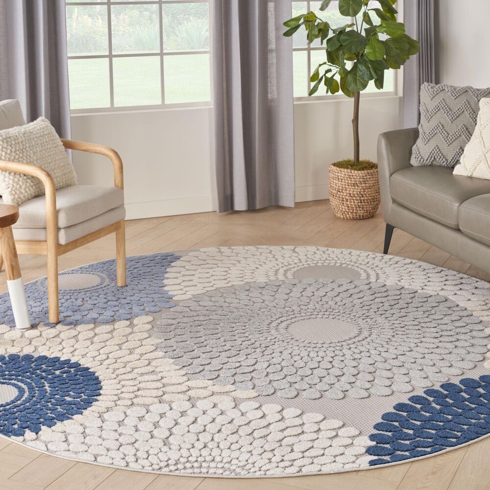 Nourison Aloha ALH29 7&#39;10&quot; Round Blue and Grey Indoor/Outdoor Area Rug, , large