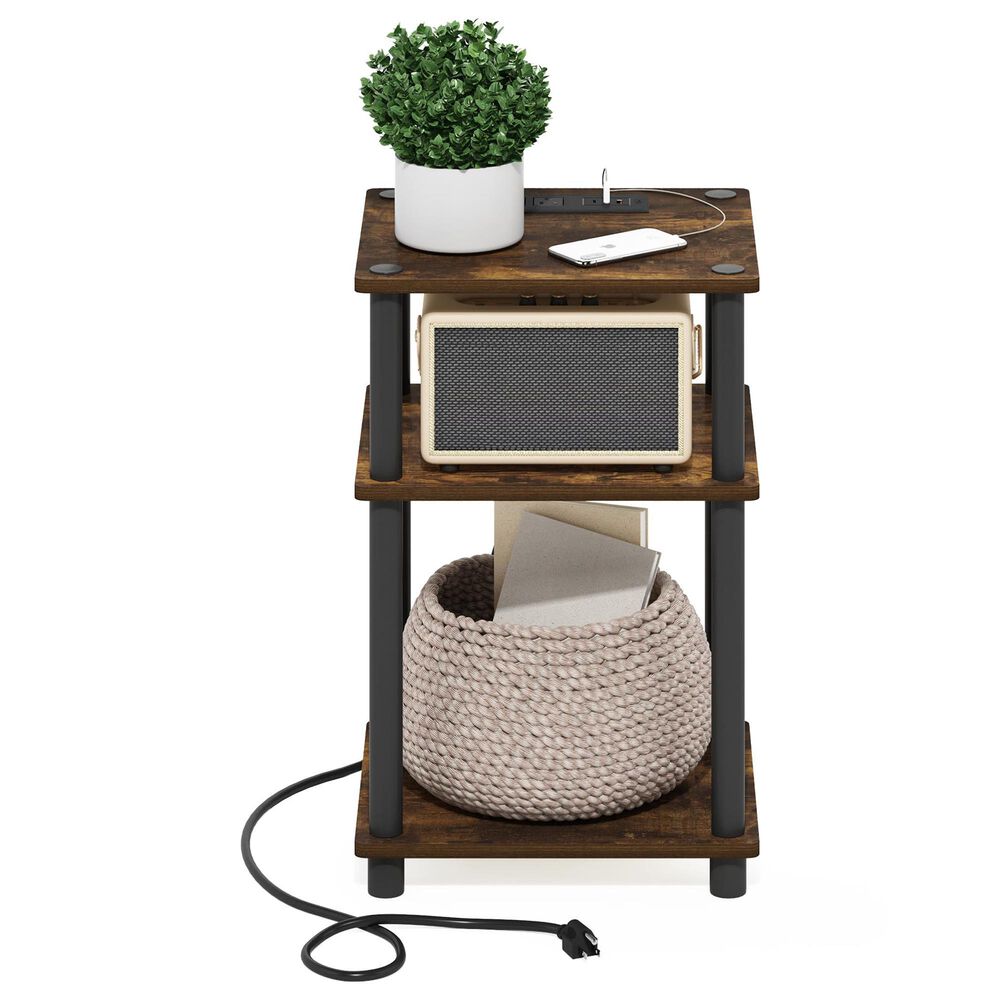 HOMLUX 3-Tier Turn-N-Tube End Table with 2 USB ports in Amber Pine and Black, , large