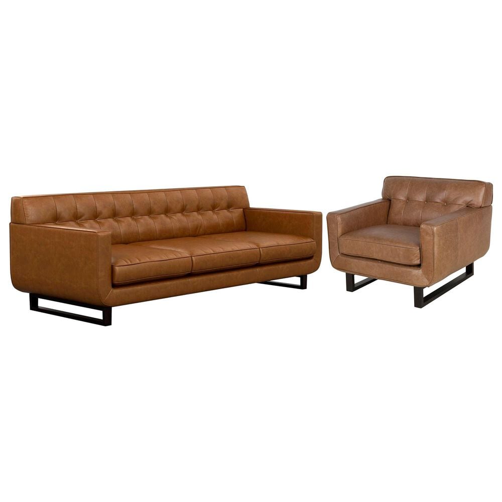 Kuka Home Stationary Leather Sofa and Chair Set in Camel, , large