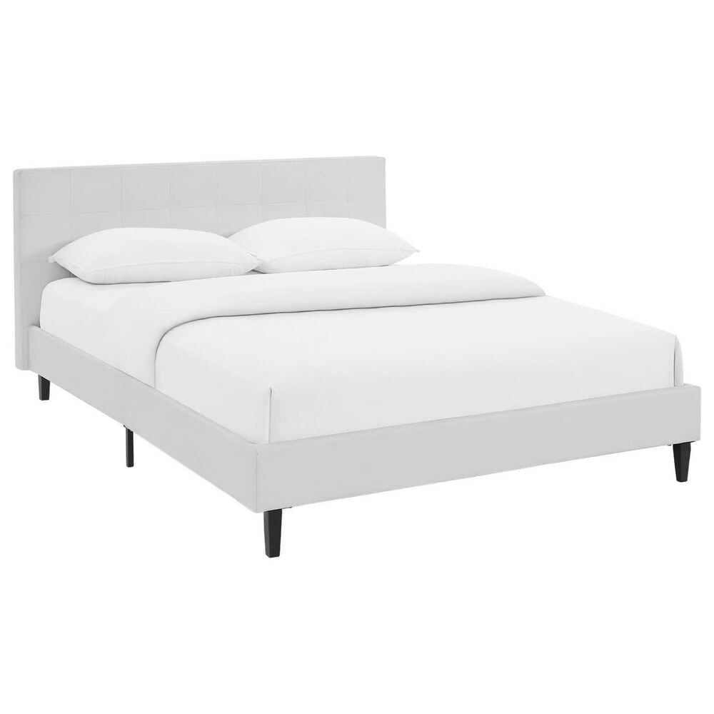 Modway Linnea Faux Leather Queen Platform Bed in White, , large