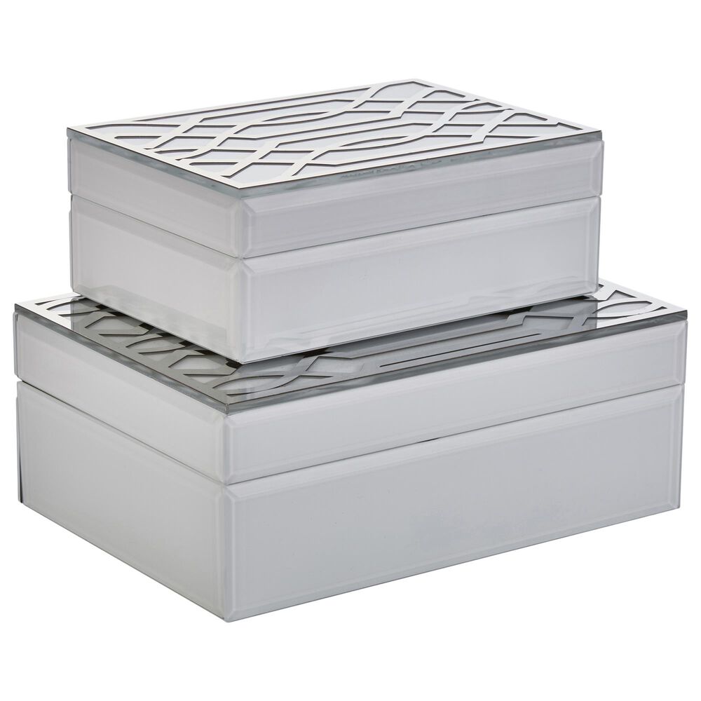 Sagebrook Home Decorative Storage Box in White and Silver (Set of 2), , large
