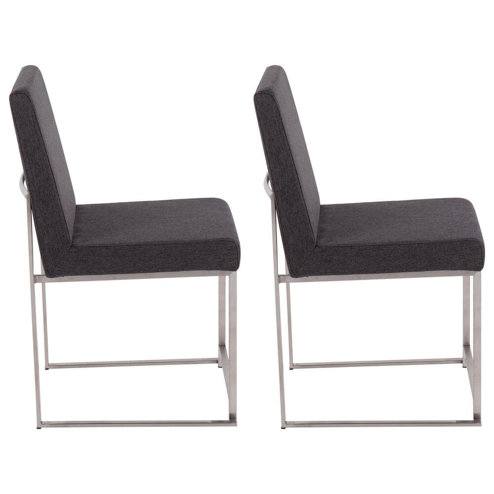 Lumisource Fuji Side Chair with Charcoal Cushion in Brushed Stainless Steel &#40;Set of 2&#41;, , large