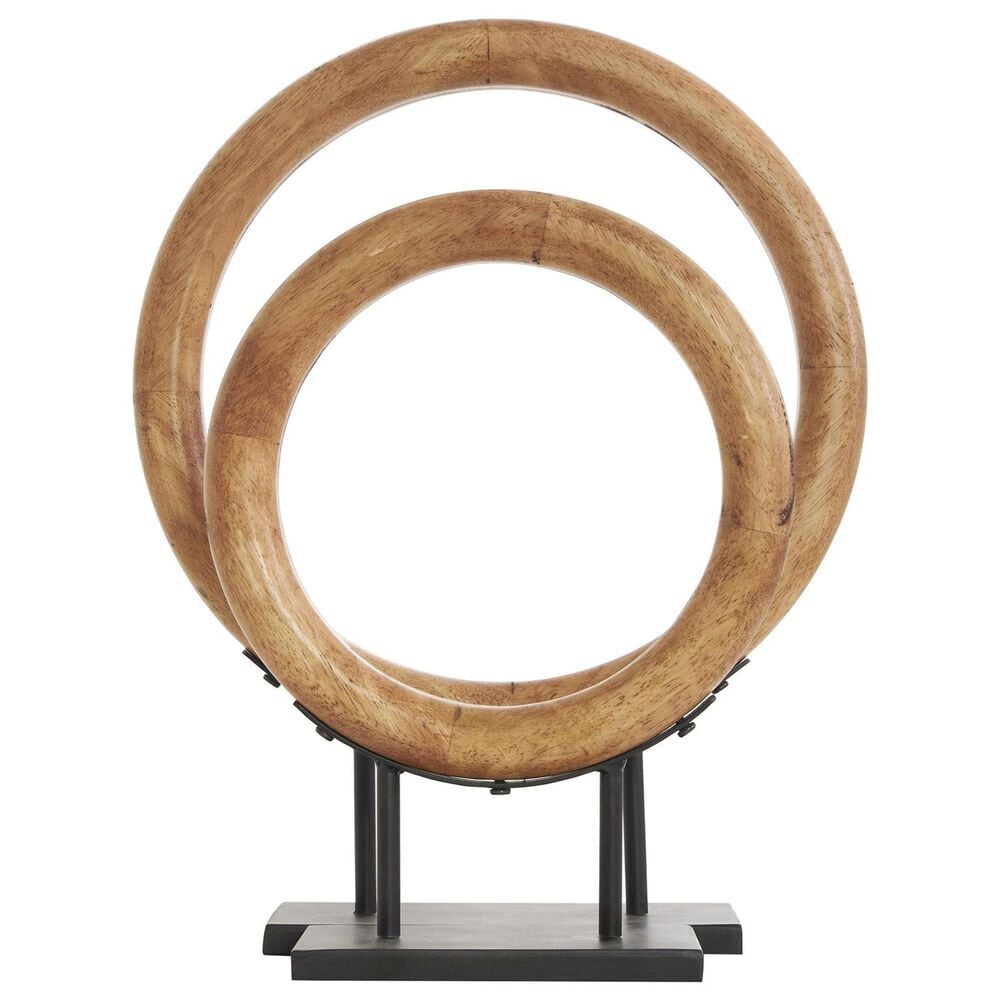 Maple and Jade 2-Piece Circular Ring Geometric Decorative Sculpture Set in Oiled Brown and Black, , large