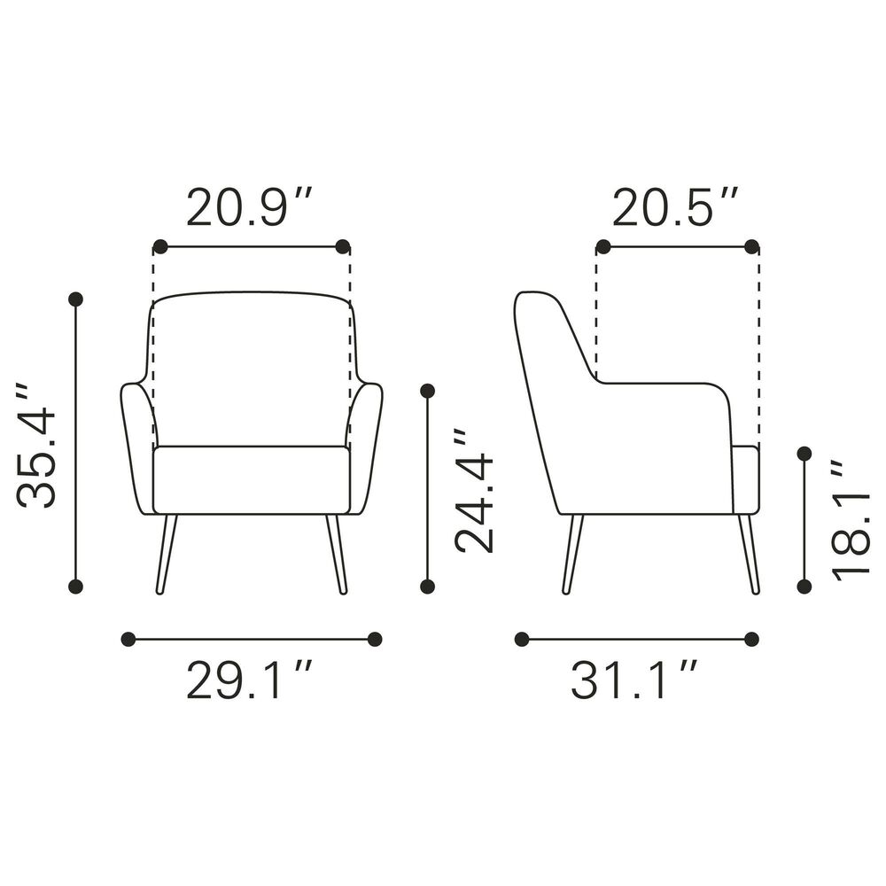 Zuo Modern Tasmania Accent Chair in Vintage Brown and Gold, , large