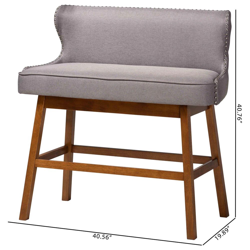 Baxton Studio Gradisca Bar Bench Banquette with Grey Cushion in Dark Walnut, , large