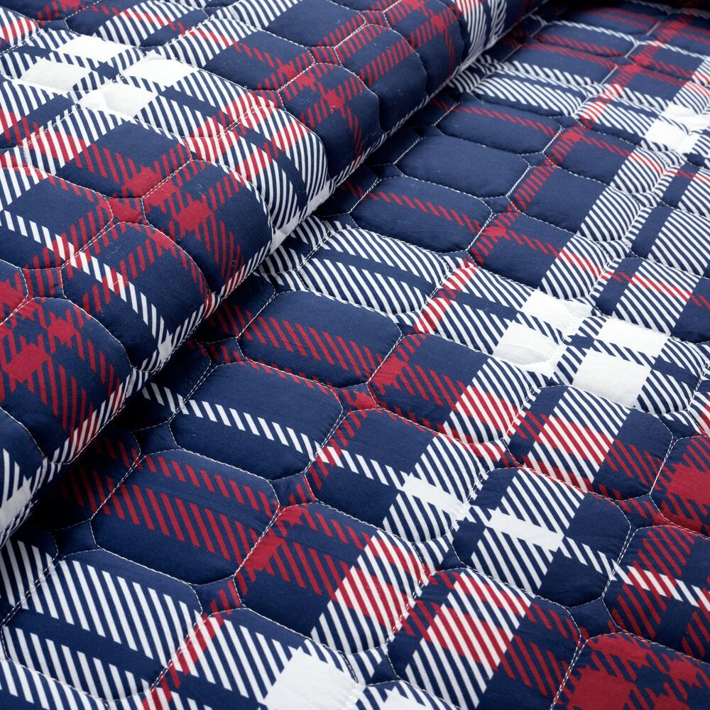 Triangle Home Fashions Grayson Farmhouse 3-Piece Full/Queen Quilt Set in Navy and Red, , large
